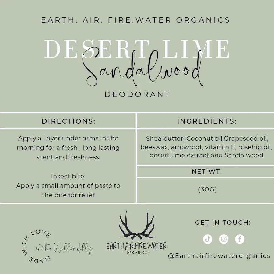 Desert Lime and Sandalwood Deodorant - Earth.Air.Fire.Water Organics